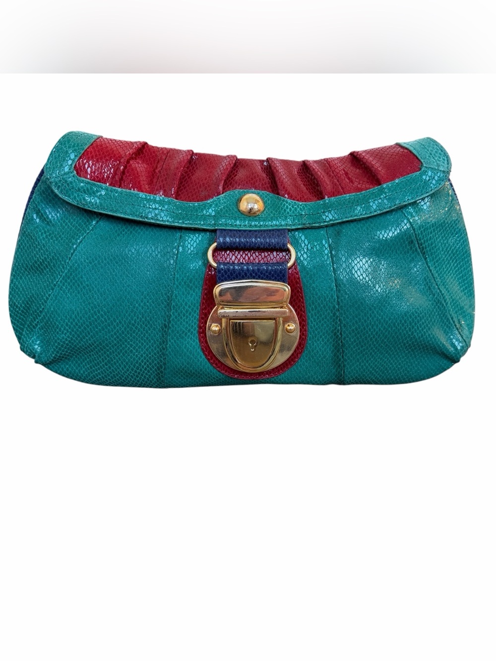 Hype Vintage Colorblock Leather Clutch Gold Tone Hardware 1980's Y2K Mob Wife